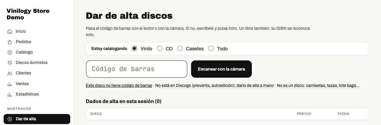 La pantalla de dar de alta
