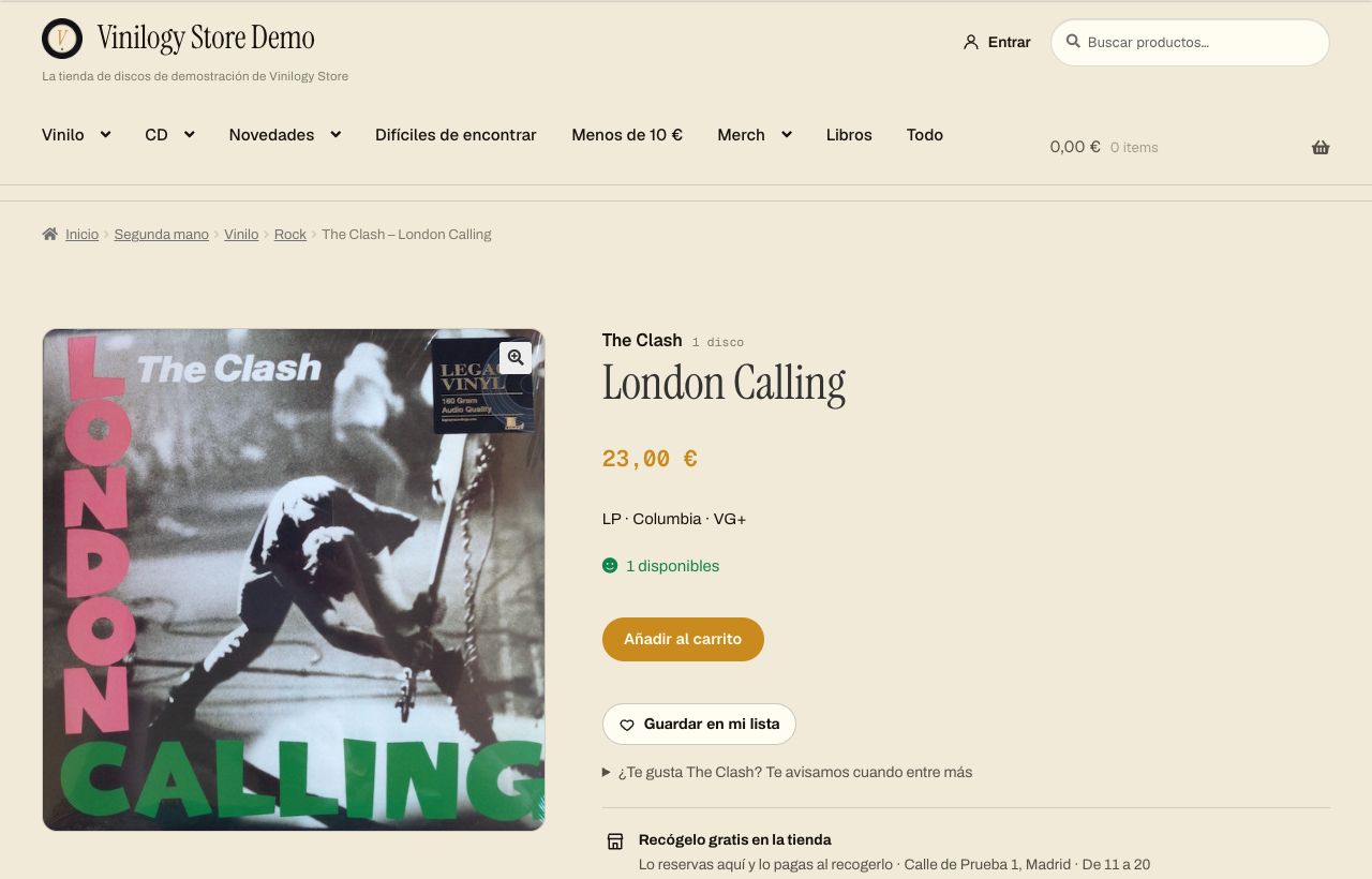 La ficha de un disco en la web