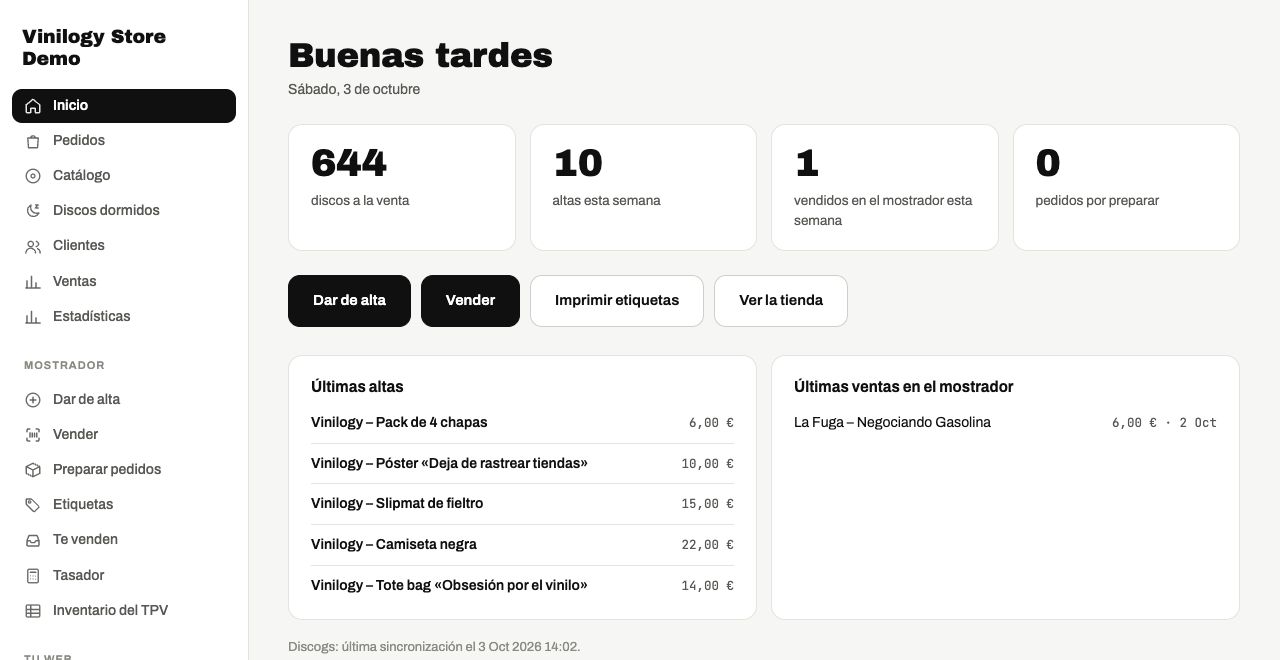El inicio del panel de la tienda